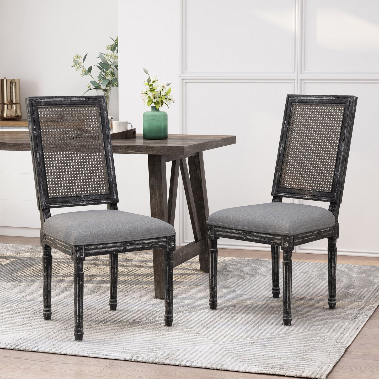 French Country Dining Chair Set With Upholstered Seats And Weathered - Gray