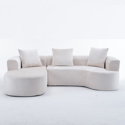 Modular Sectional Sofa With L Shape Chaise, Cloud Sectional Modern Sleeper Couch With Deep Seat, Sponge Compression Sofas - Beige