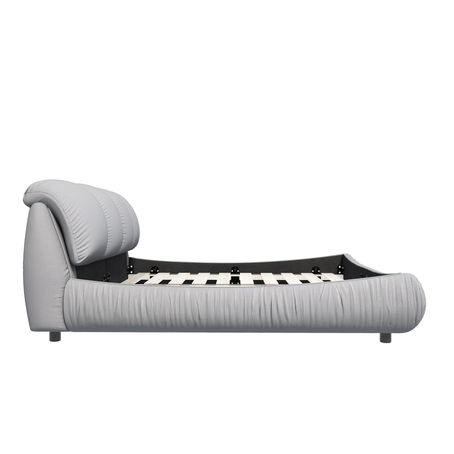 King Size Luxury Upholstered Platform Bed With Oversized Padded Backrest And Solid Wood Frame, Suitable For Multiple Heights Of Mattresses - Gray