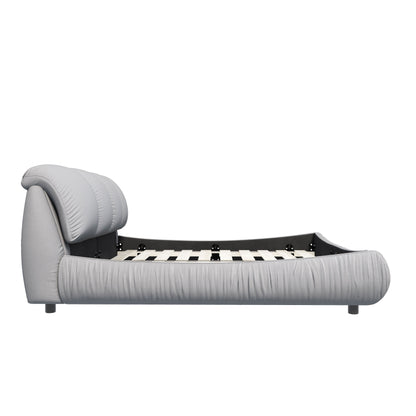 King Size Luxury Upholstered Platform Bed With Oversized Padded Backrest And Solid Wood Frame, Suitable For Multiple Heights Of Mattresses - Gray