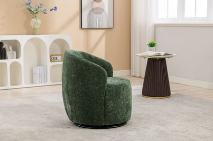 Chenille Fabric Swivel Accent Armchair Barrel Chair With Black Powder Coating Metal Ring - Green