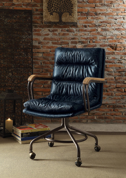 Harith II - Top Grain Leather Office Chair - Vintage Blue