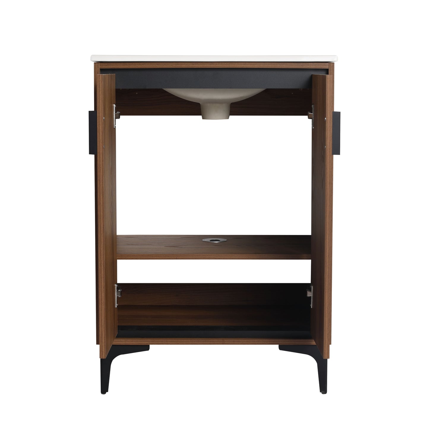 Modern 24'' Bathroom Vanity With Top Sink Storage Cabinet - Brown