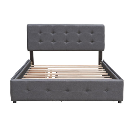Queen Size Upholstered Platform Bed With 2 Drawers And 1 Twin Long Trundle - Dark Gray