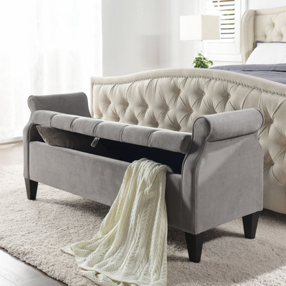Jacqueline - Tufted Roll Arm Storage Bench - Opal Gray