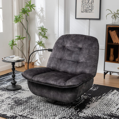 Modern Swivel Gliding Recliner Chair With Rocking Function And Phone Holder - Large Comfortable Reading Chair In Gold Stamped Velvet - Black