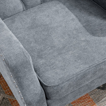 Accent Chair, Living Room Chair, Footrest Chair Set With Vintage Brass Studs, Button Tufted Upholstered Armchair For Living Room, Comfy Reading Chair For Bedroom, Reception Room - Gray