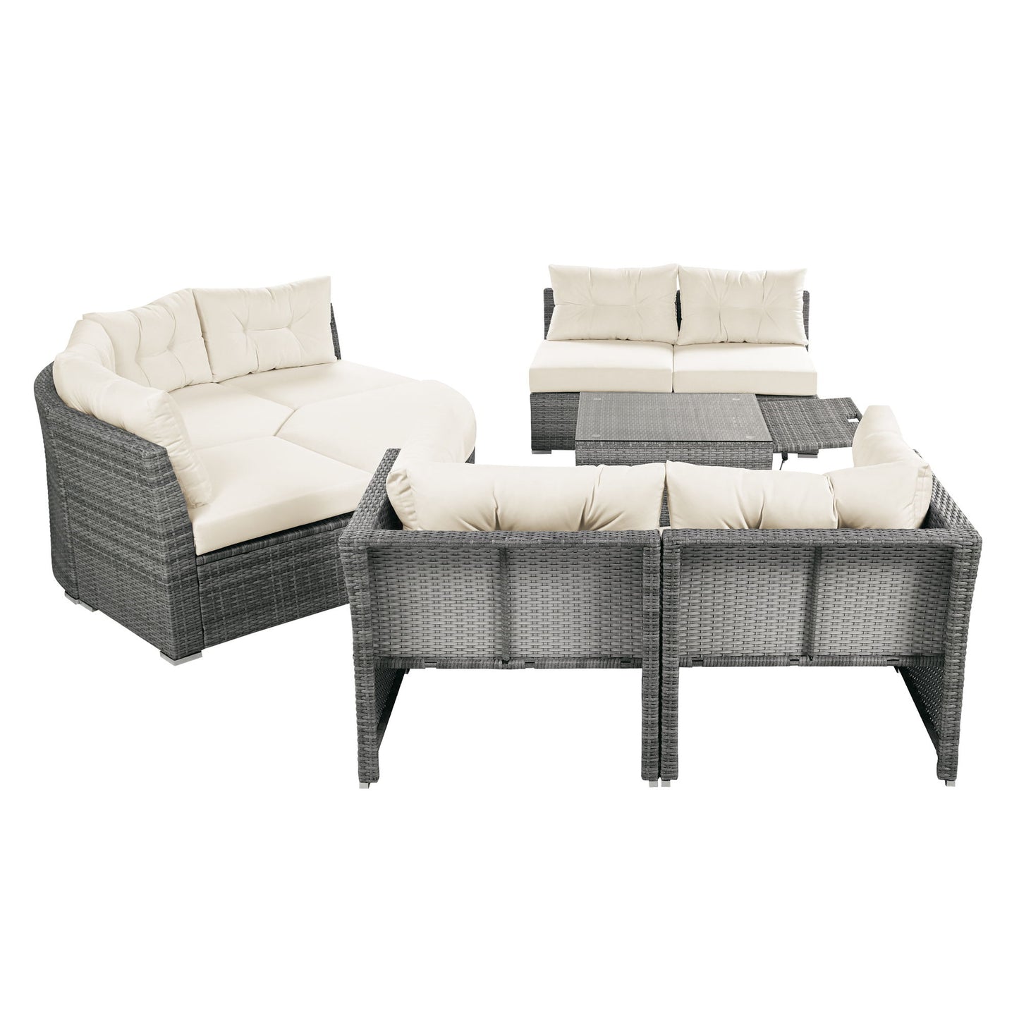 Patio Furniture Set Outdoor Daybed Rattan Sectional With Cushions And Center Table - Beige