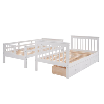 Twin Over Twin Stairway Bunk Bed With Three Drawers For Bedroom - White