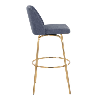 Toriano - Contemporary Fixed Height Barstool With Swivel With Round Footrest (Set of 2) - Blue / Gold