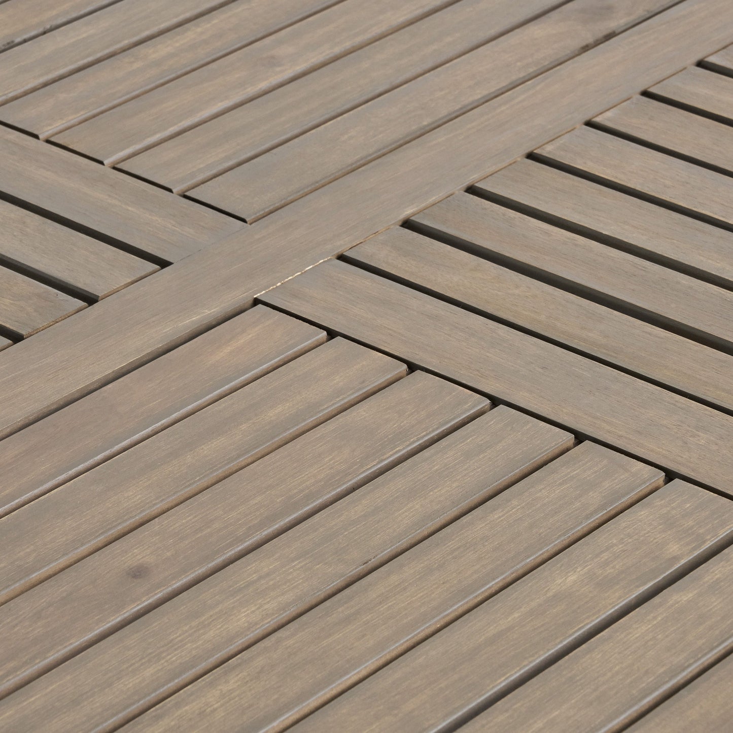Transitional Acacia Wood Dining Table With Slat Panel Top - Gray