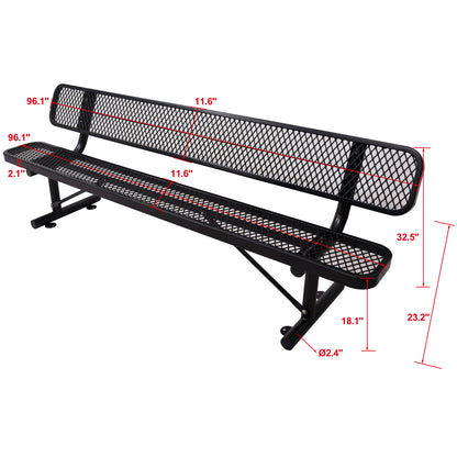 8' Outdoor Steel Bench With Backrest - Black