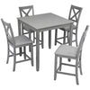 5 Piece Dining Table Set, Wooden Dining Square Table Set For 4, Counter Height Kitchen Table Set With Square Table And 4 Upholstered Chairs For Small Space - Gray