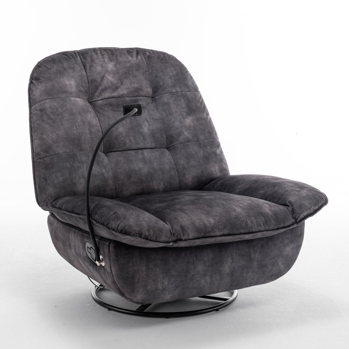 Modern Swivel Gliding Recliner Chair With Rocking Function And Phone Holder - Large Comfortable Reading Chair In Gold Stamped Velvet - Black