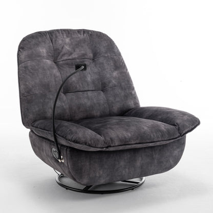 Modern Swivel Gliding Recliner Chair With Rocking Function And Phone Holder - Large Comfortable Reading Chair In Gold Stamped Velvet - Black