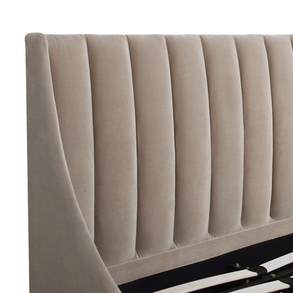 Aspen - King Vertical Tufted Headboard Platform Bed Set - Mink Beige