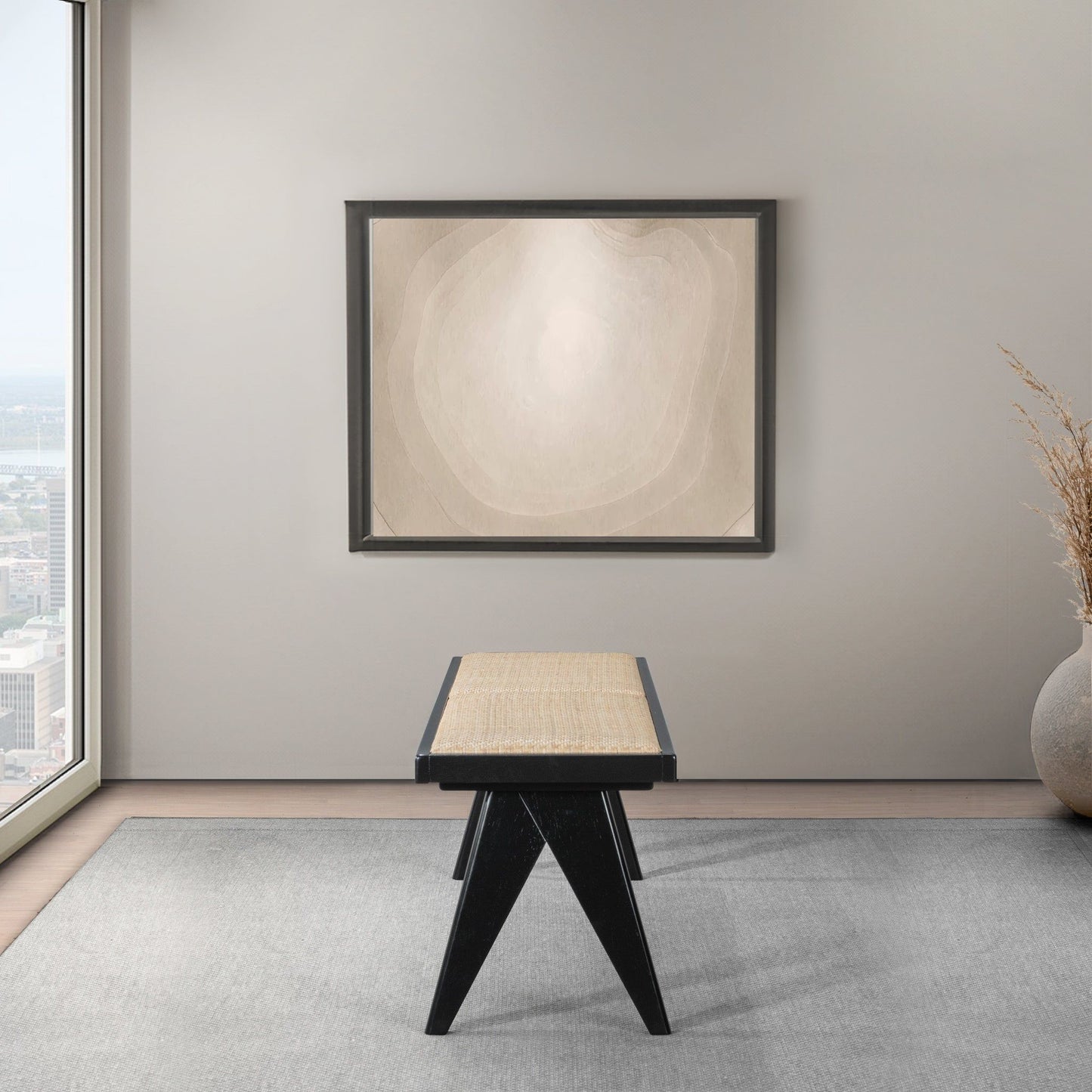 Keira - Bench - Black / Rattan