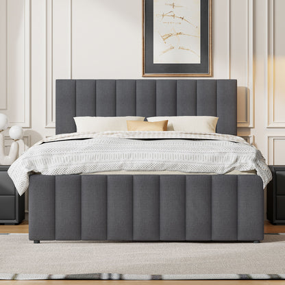Full Size Upholstered Platform Bed With Twin Size Trundle And 3 Drawers - Gray