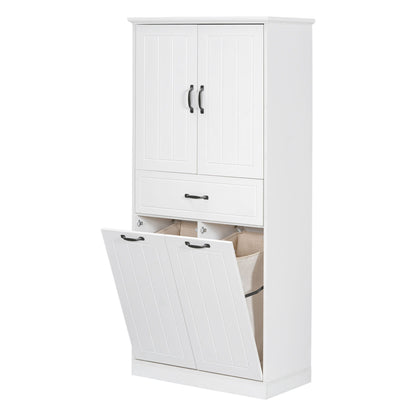 Modern Bathroom Storage Cabinet With 2 Laundry Baskets, 1 Drawer, Adjustable Shelf - White