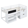 Twin Size Low Loft Bed With Rolling Desk, Shelf And Drawers - White
