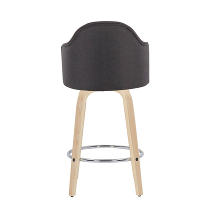 Ahoy - Mid-Century Modern Fixed Height Counter Stool With Natural Legs / Round Chrome Footrest (Set of 2) - Charcoal