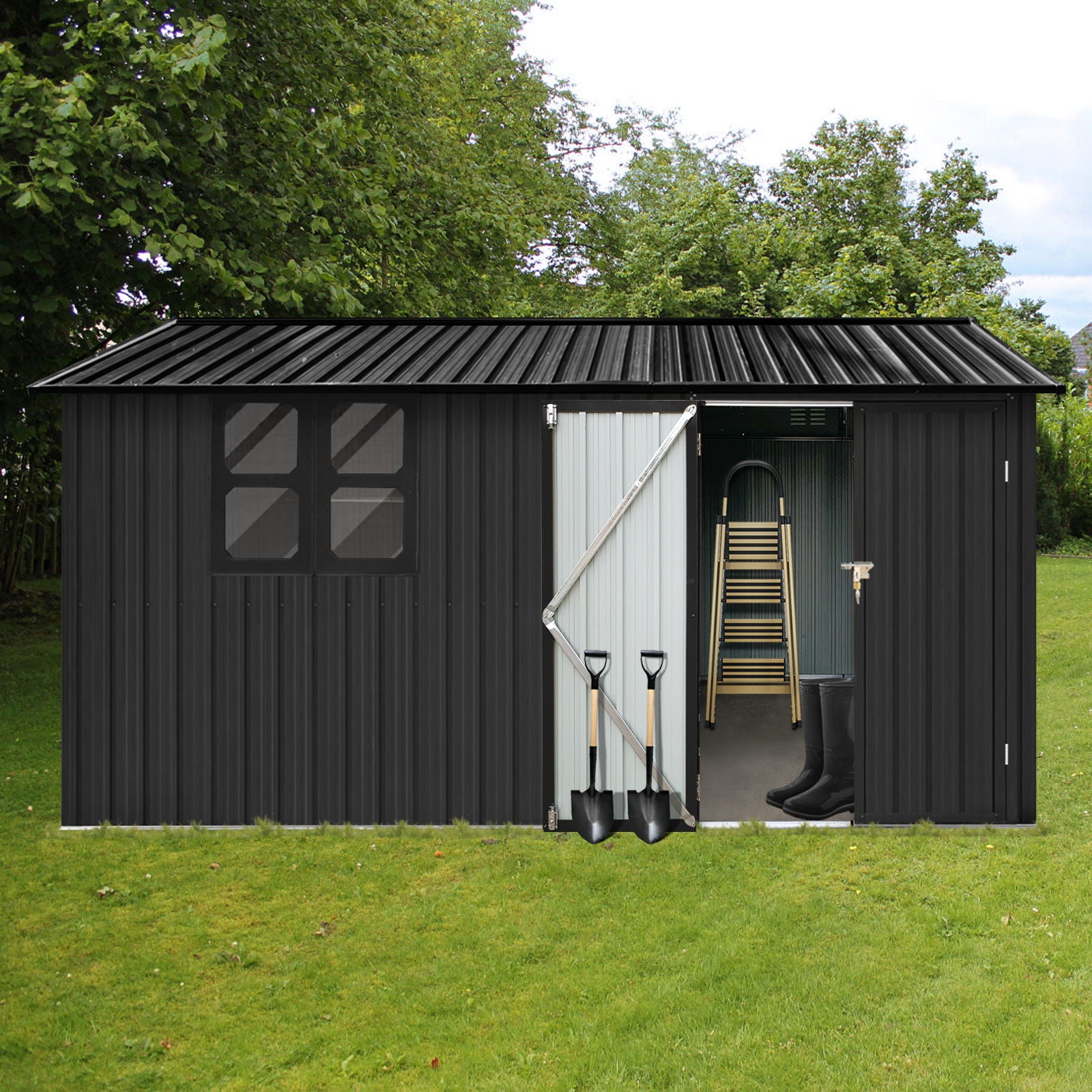 10'x12' Garden Sheds Outdoor Storage Sheds With Window - Black