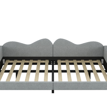 Full Size Upholstered Daybed, Sherpa Fabric Sofabed With Cloud-Shaped Backrest, No Box - Spring Needed - Gray