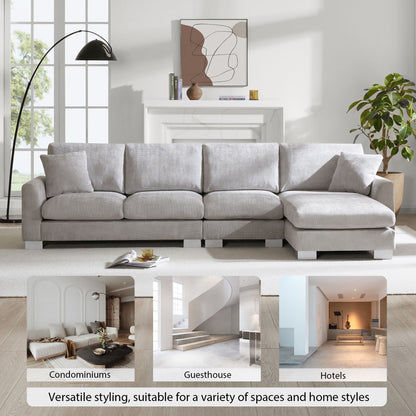 Modern Oversized Sectional Sofa, L-Shaped Luxury Couch Set With 2 Free Pillows, 5 Seat Chenille Indoor Furniture With Chaise - Light Gray