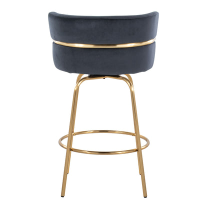 Cinch - Glam / Art Deco Fixed Height Counter Stool With Swivel With Round Footrest (Set of 2) - Gold / Black