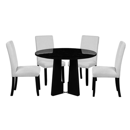 5 Piece Round Dining Table Set, Modern Dining Table And 4 Upholstered Chairs For Dining Room, Kitchen Room, Living Room - Beige / Black