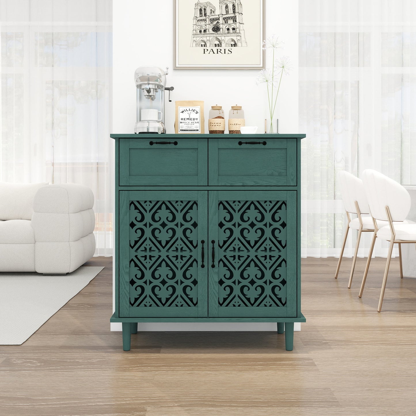 2 Door 2 Drawer Cabinet, American Furniture, Suitable For Bedroom, Living Room, Study - Dark Green