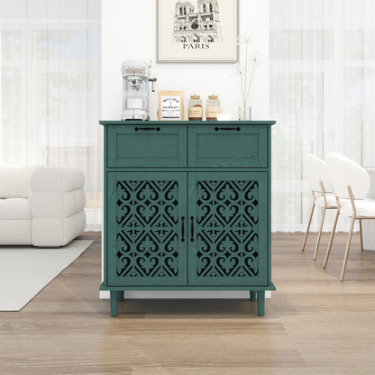 2 Door 2 Drawer Cabinet, American Furniture, Suitable For Bedroom, Living Room, Study - Dark Green