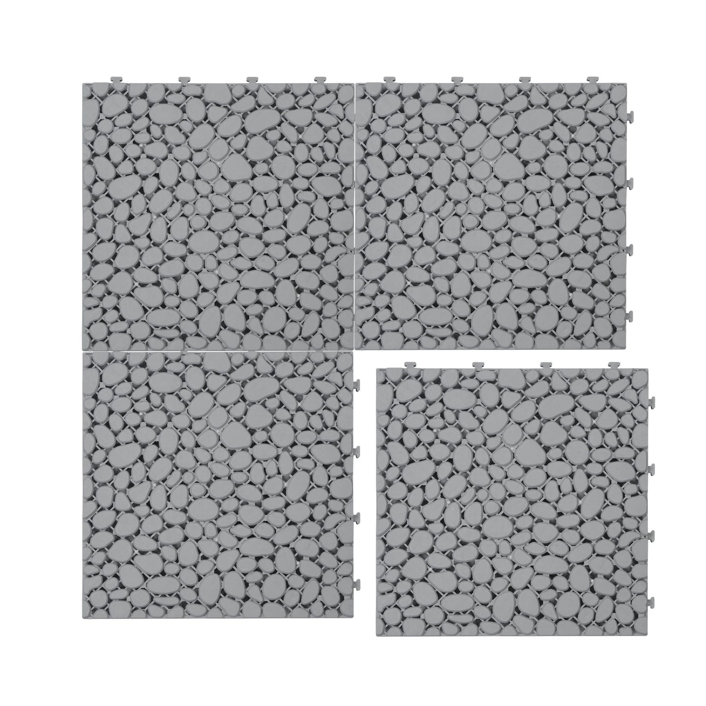 Interlocking Deck Tiles Plastic Waterproof Outdoor All Weather Anti-Slip Bathroom Shower Balcony Porch Strong Weight Capacity Upto 440 Lbs, Pebble Stone Pattern Pack Of 12 - Gray