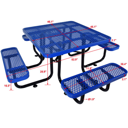 Outdoor Steel Picnic Square Table With Umbrella Pole - Blue