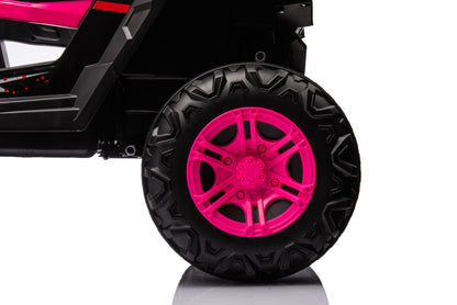 12V7A*1 30W*4 Four-Wheel Drive Leather Seat One Button Start, Forward And Backward, High And Low Speed, Music, Front Light, Power Display, Two Doors Can Open, 2.4G R / C, Seat Belt Four Wheel Absorber - Pink