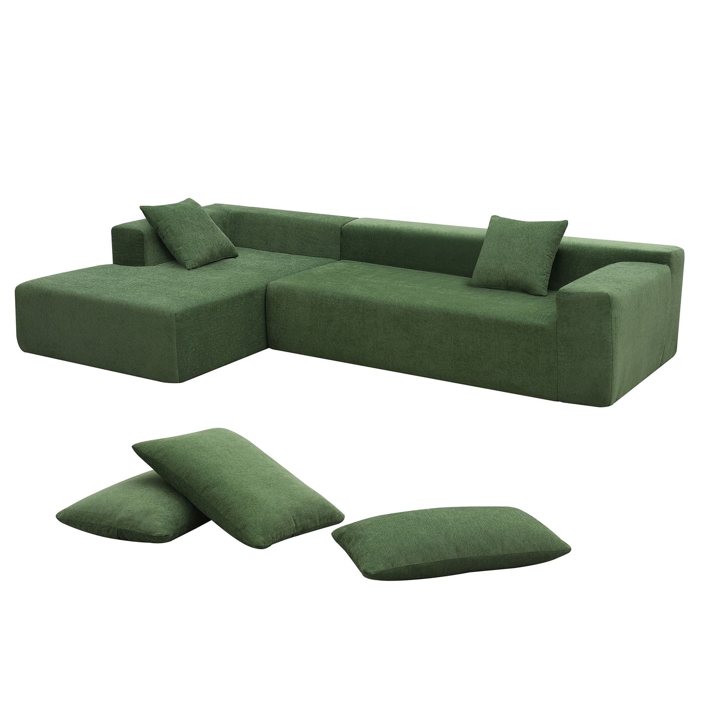 Modular Sectional Living Room Sofa Set, Modern Minimalist Style Couch, Upholstered Sleeper Sofa Salon, 2 Piece Free Combination, L-Shape - Green