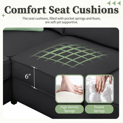 Sectional Sofa Couches Living Room Sets, 7 Seats Modular Sectional Sofa With Ottoman, L Shape Fabric Sofa Corner Couch Set With 3 Pillows - Black