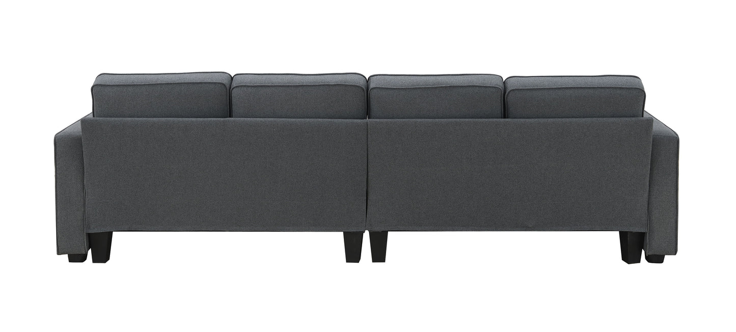 4 Seater Modern Linen Sofa With Armrest Pockets And 4 Pillows, Minimalist Style Couch - Dark Gray
