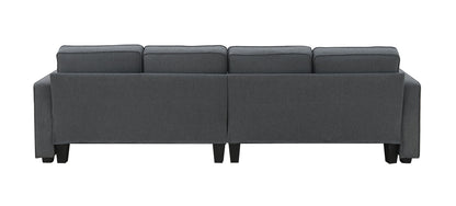4 Seater Modern Linen Sofa With Armrest Pockets And 4 Pillows, Minimalist Style Couch - Dark Gray