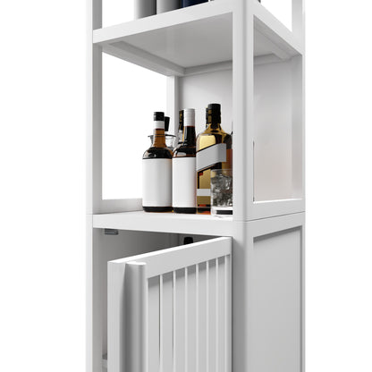 Bamboo Storage Cabinet With Tall Linen Tower, Multi Functional For Bathroom And Living Spaces - White
