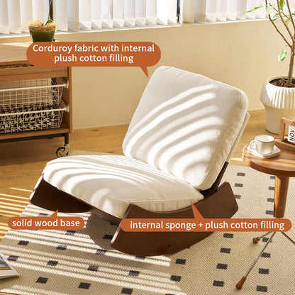Comfortable Glider Rocking Chair, High - Quality Upholstery Glider Chair, Solid Wood Frame, Perfect For Multiple Settings Accent Reading Chair For Bedroom, Living Room, Nursery - White / Dark Brown