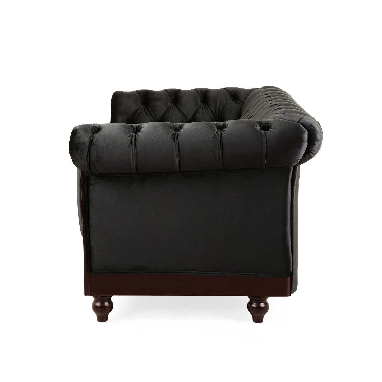 Chesterfield Velvet Loveseat Sofa, 2 Person Rolled Arm Upholstered Couch - Black