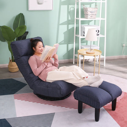 Adjustable Japanese Reclining Floor Chair Sofa With Metal Frame For Living Room & Balcony - Navy