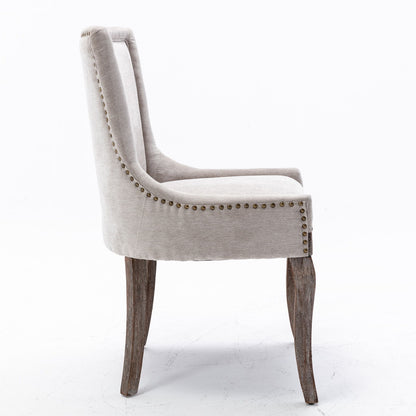 Ultra Side Dining Chair,Thickened Fabric Chairs With Neutrally Toned Solid Wood Legs, Bronze Nail Head (Set of 2) - Beige