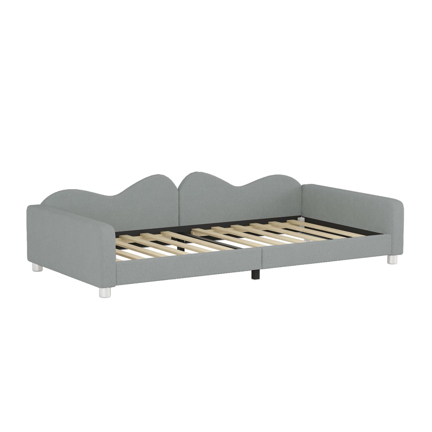 Twin Size Upholstered Daybed, Sherpa Fabric Sofabed With Cloud-Shaped Backrest, No Box - Spring Needed - Gray