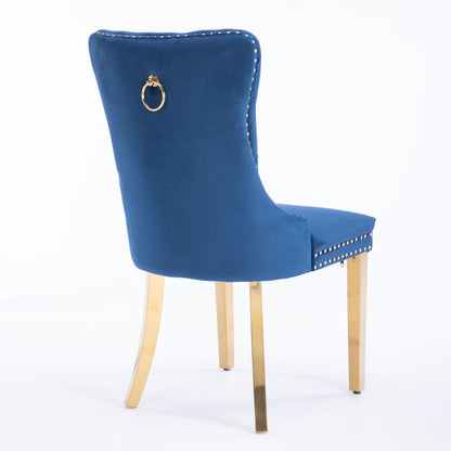 Nikki - Modern, High-End Tufted Solid Wood Contemporary Velvet Upholstered Dining Chair With Golden Stainless Steel Plating Legs, Nailhead Trim (Set of 2) - Blue / Gold