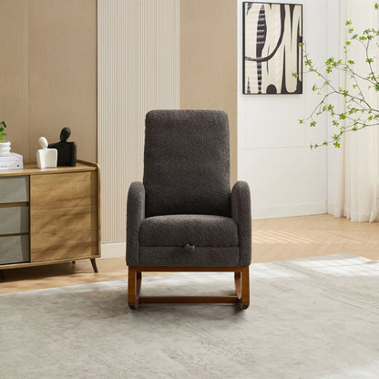 Rocking Chair For Nursery, High Back Glider Chair With Retractable Footrest, Side Pocket, Rocking Accent Armchair With Rubber Wood Legs For Living Room / Bedroom - Charcoal