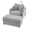 Modern Style Single Sofa Sofa Couch With Storage Space, A Movable Ottoman, Two USB Ports, Two Cup Holders, A Phone Holder For Living Room - Gray