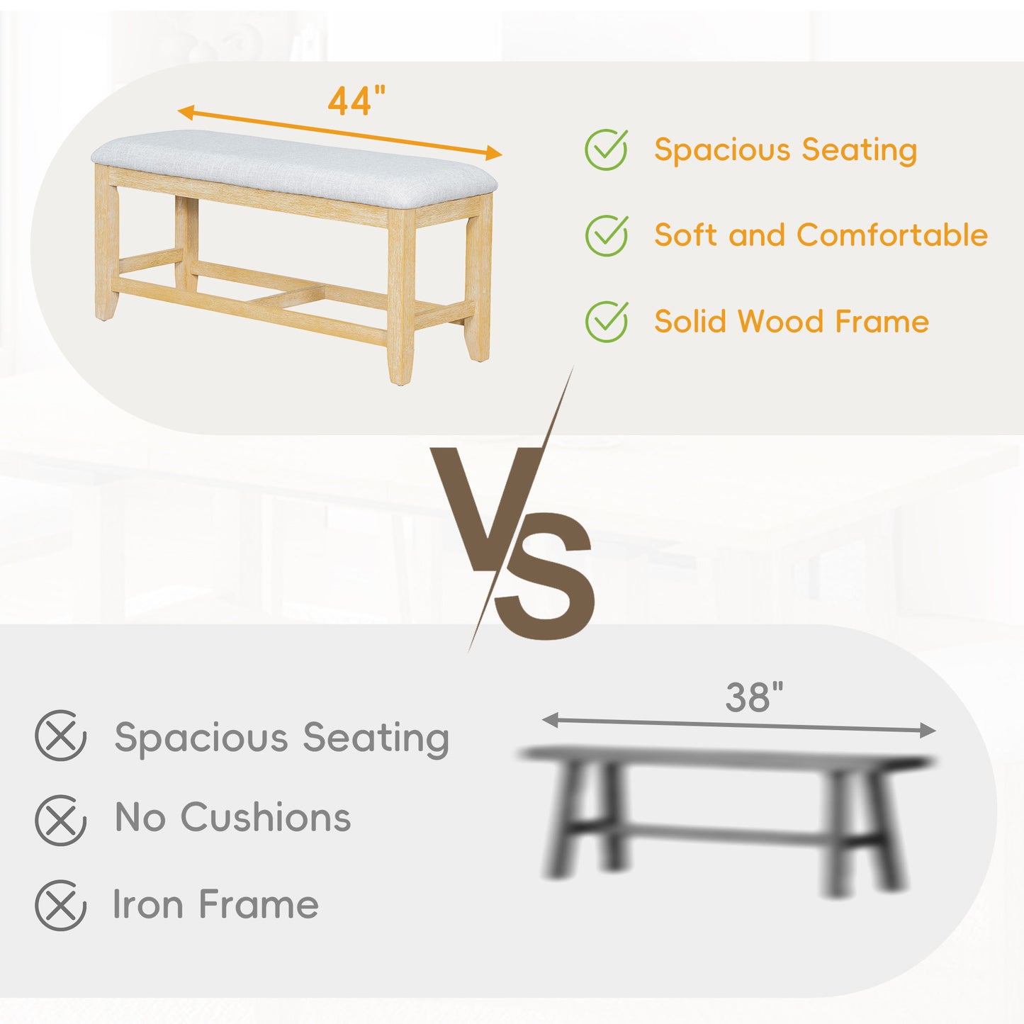 Topmax - 6 Piece Farmhouse Extendable Dining Table Set Trestle Kitchen Table Set With Removable Leaf And Upholstered Dining Chair And Bench For Dining Room - Natural