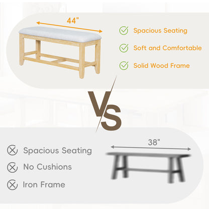 Topmax - 6 Piece Farmhouse Extendable Dining Table Set Trestle Kitchen Table Set With Removable Leaf And Upholstered Dining Chair And Bench For Dining Room - Natural